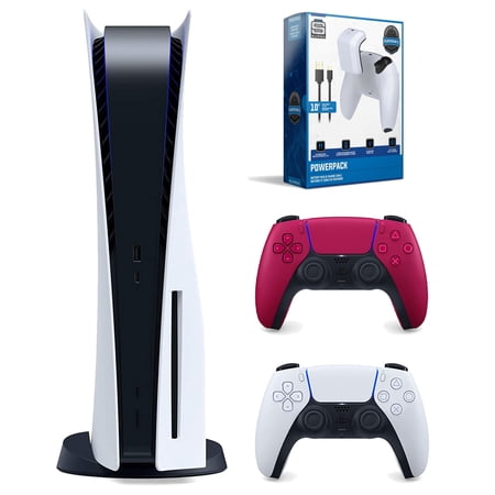 Sony Playstation 5 Disc Version Console (Japan Import) with Extra Red Controller  Surge PowerPack PS5 Battery Pack and Charge Cable