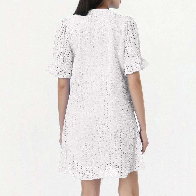House Of Cb Dress, Eyelet Casual V Neck Hollow Lace Boho Midi Dress Loose Wedding Guest With Elegant Trim For Beach Graduation Dress Summer Women 2025 Dresses Work Denim (S, White) ZMTing - House Of Cb Dress, Eyelet Casual V Neck Hollow Lace Boho Midi Dress Loose Wedding Guest With Elegant Trim For Beach Graduation Dress Summer Women 2025 Dresses Work Denim (S, White) ZMTing -