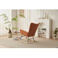 thumbnail image 2 of Soft Teddy Fabric Rocking Chair, Upholstered Glider Chair with High Backrest and Wooden Legs, Nap Armchair for Nursery Living Room Bedroom Balcony, White+Orange, 2 of 8