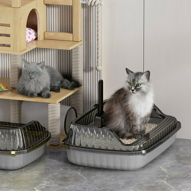 PRETXORVE Litière pour Chats Semi-Fermée à Barre Haute avec Conception Anti-Éclaboussures pour Chats et Pelle pour Chats, Convient aux Chats à la Maison