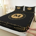 thumbnail image 3 of Manfei Personalized Letter M Twin Sheet Sets,Monogrammed Theme Twin Fitted Sheet,Black Gold Flat Sheet For Girl Teens,Ultra Soft Bedroom Decor,3-Piece, 3 of 7