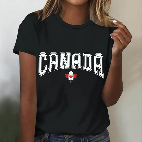 Delliss S-3XL Womens Maple Leaf print Tee Tshirts Crew Neck Casual Blouses Top