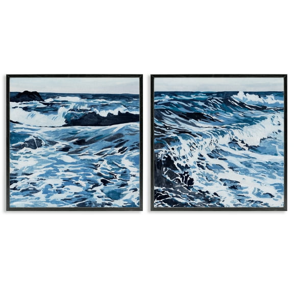 Stupell Industries Breaking Ocean Waves Nautical & Beach Painting Black Framed Art Print Wall Art, 12 x 12, Set of 2