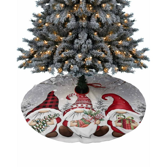 Red Gnomes Christmas Christmas Tree Skirt 48 Inches Large Christmas Skirt Tree, Grey Xmas Tree Winter Snowflake Tree Skirt Christmas Decorations for Fireplace Party Holidays Indoor Outdoor