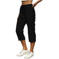 thumbnail image 4 of Tdoqot Womens Capris with Pockets- Elastic Waist Cotton Linen Casual Quick Dry Semmer Beach Pants Black Size M, 4 of 7