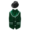 thumbnail image 1 of RUNQHUI Gilet à Sequins pour Garçons et Filles Veste Nœud Papillon Hip Hop Performance de Rue Costume Disco et Chapeau Ensemble Vert Foncé 6, 1 of 4