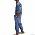 thumbnail image 6 of VBTAPA 2 Piece Outfits for Men Striped Button Down Shirts and Pants Set Long Sleeve Loungewear Pj Sets Blue XXXL, 6 of 9