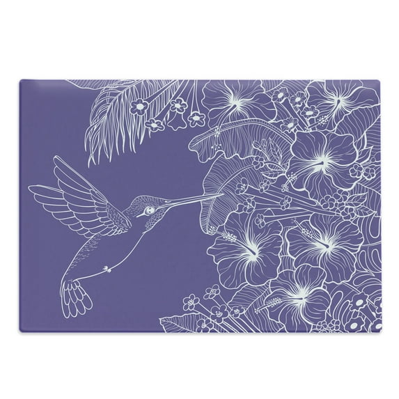 Botanical Cutting Board, Spring Themed Graphic with Outline Tropic Flora and Hummingbird, Decorative Tempered Glass Cutting and Serving Board, in 3 Sizes, by Ambesonne