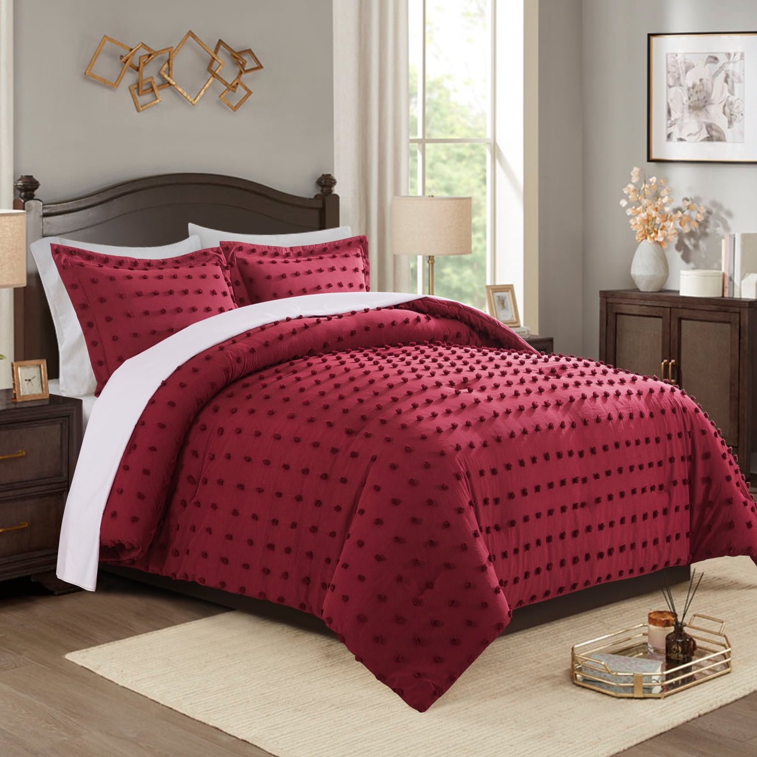JML 3 Piece Tufted Comforter Set King With 2 Pillow Shams, Dot Pattern