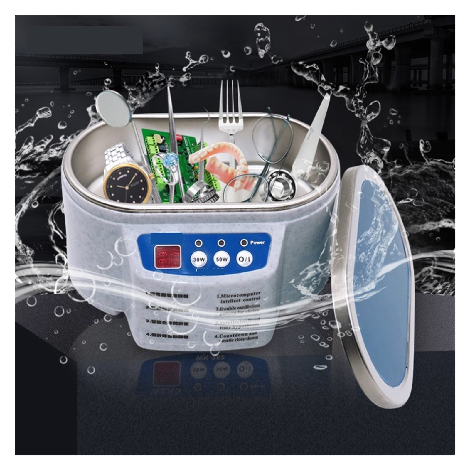 Ultrasonic Cleaner 30/50W Sonicator Bath 40Khz Degas For Watches Contact Lens Glasses Denture Teeth Electric Makeup Razor ,Strong Cleaning