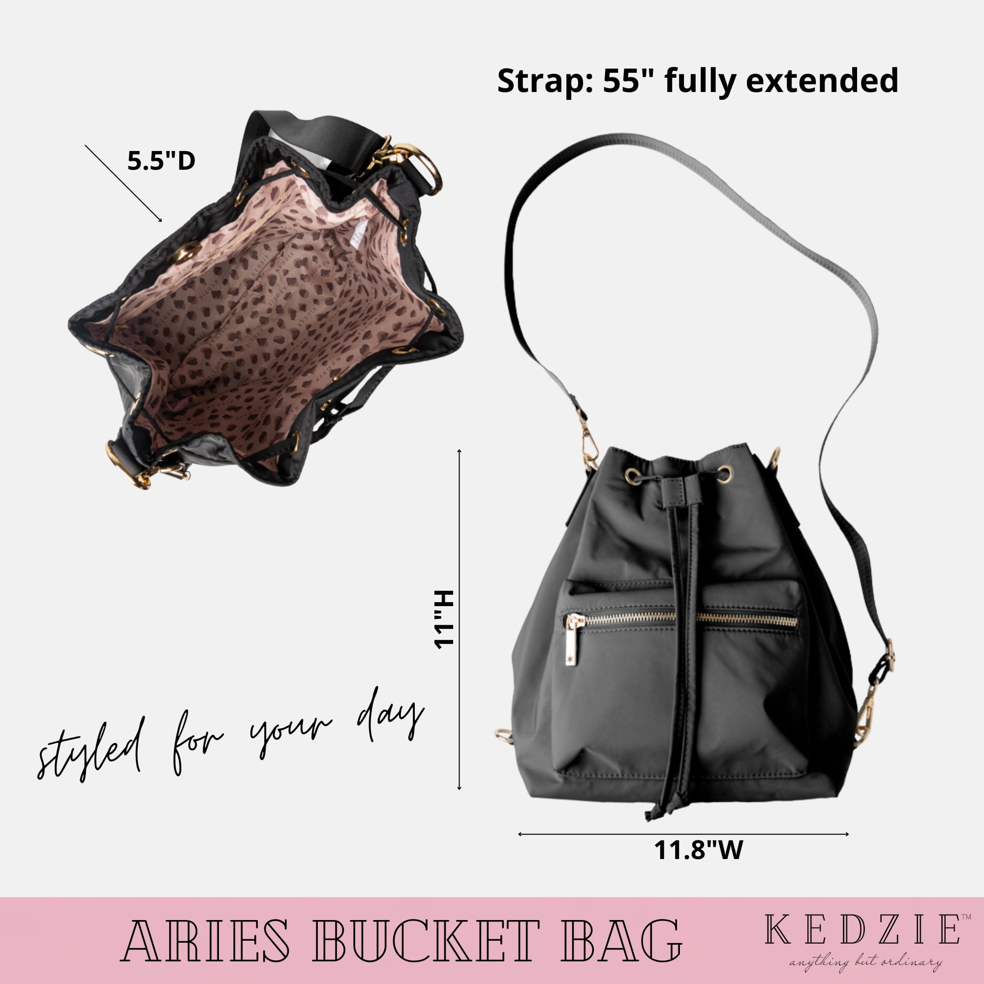 Kedzie Aries Convertible Bucket Bag 3-Way Backpack Crossbody Strap Purse, Coral (Women's)