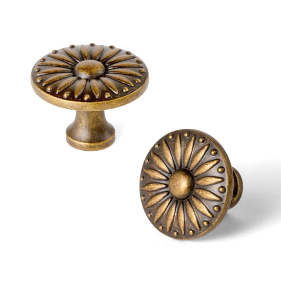 Goo-Ki Antique Brass Cabinet Drawer Knobs, Vintage Floral Medallion Design, Zinc Alloy Cabinet Handles for Dresser,Wardrobe,Cupboard, 6 Pack