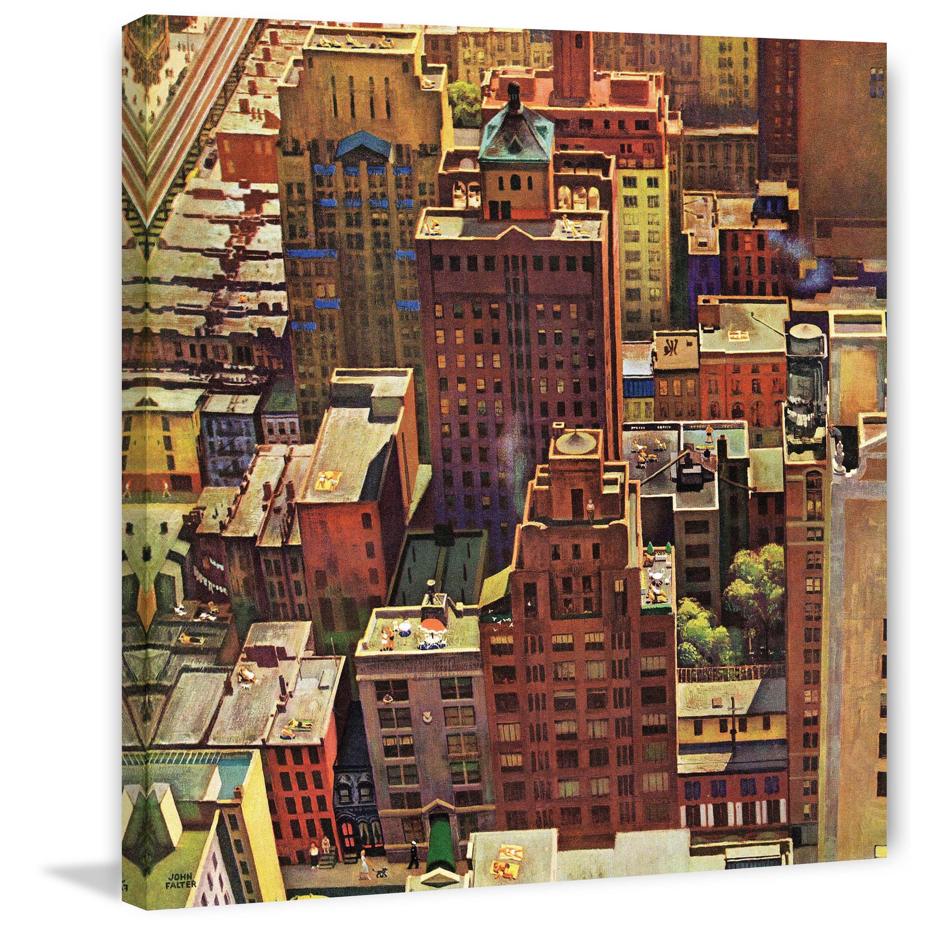 Marmont Hill "Bird's-Eye View of New York City" by John Falter Painting Print on Canvas