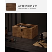 2-Tier Watch Box, 8-Slot Display Case, Rustic Walnut, Glass Lid, Removable Pillows, Velvet Lining, Jewelry Storage