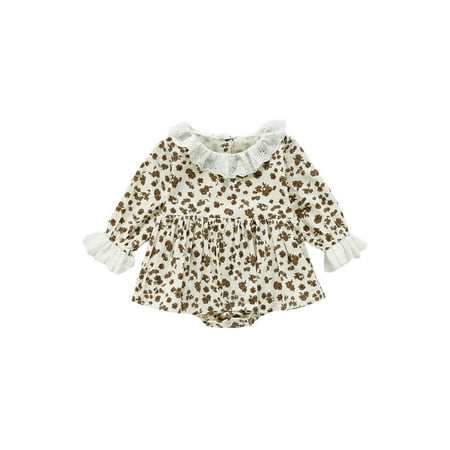 

Canrulo Lovely Infant Baby Girls Romper Dress Leopard/Floral Printed Ruffles Long Sleeve Jumpsuit Clothes Apricot 3-6 Months