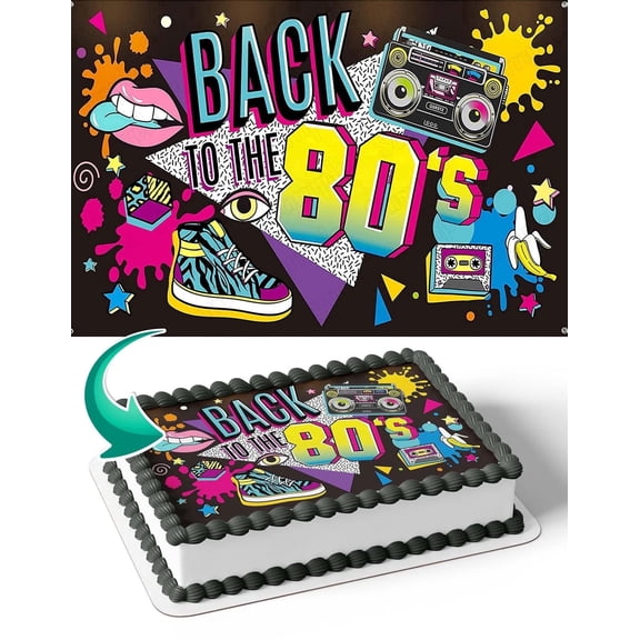 Back to 80s Edible Image Icing Cake Topper for Quarter Sheet Cake, by TNCT