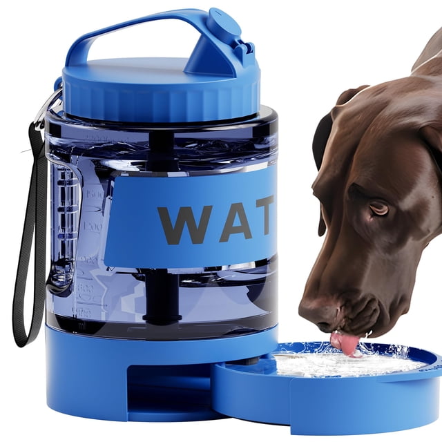 Botella de agua portátil para perros PETDOTT, 2200 ml, cuenco de viaje, azul