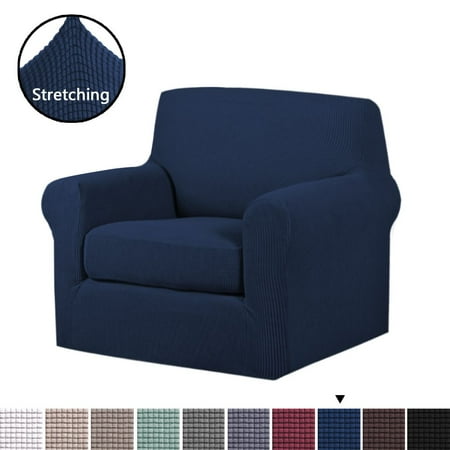 H.VERSAILTEX 2-Piece Jacquard Spandex Armchair Stretch Slipcover, Navy