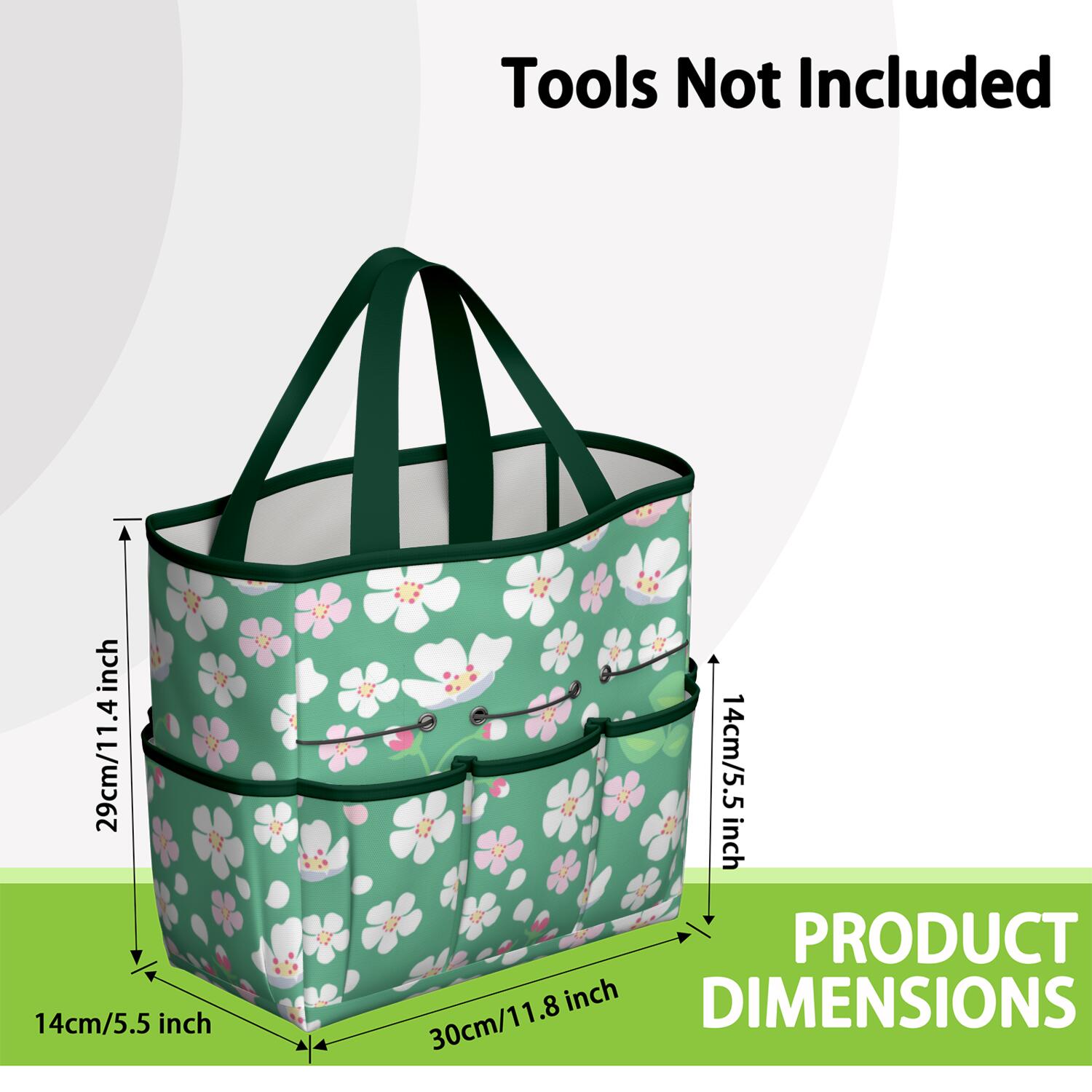 Bright Flowers Garden Tools Bag, Water-proof Oxford Garden Tote Home Organizer Gardening Tool Bag Kit Holder with 8 Pockets for Indoor and Outdoor Gardening(Tools Not Included)