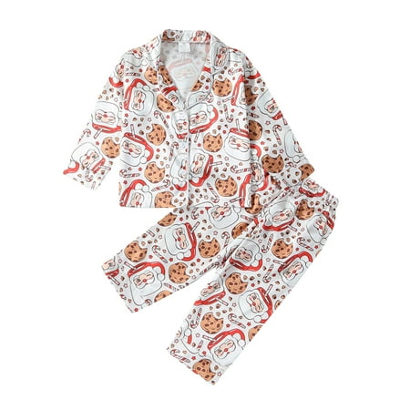 

Kids Christmas Pajamas Set Santa Claus Cookie Print Long Sleeve Tops with Pants Sleepwear