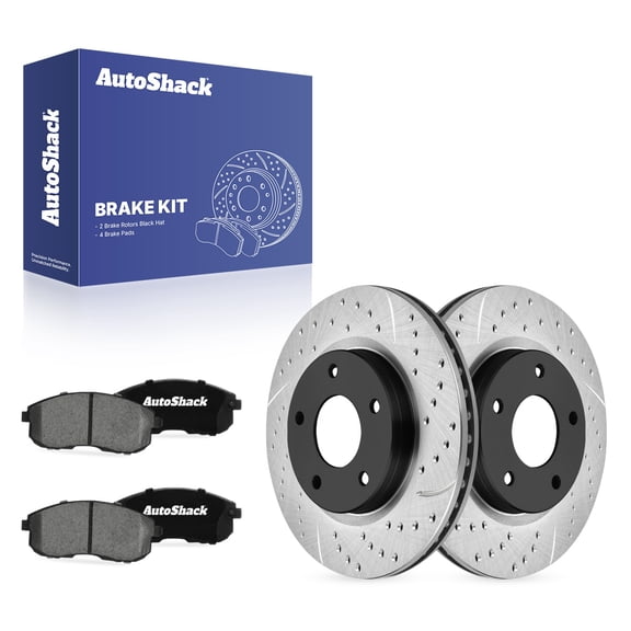 AutoShack Front Vented Drilled & Slotted E-Coated Brake Rotors   Ceramic Pads 6-PC Brake Kit Replacement for 2017-2019 Nissan Sentra 2011-2017 Nissan Juke ShadowGuard 11.64" (295.7 mm)