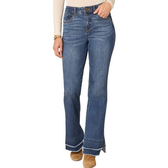 Democracy Women's Blue Petite High Rise Tiered-Hem Flare Jeans , 6P