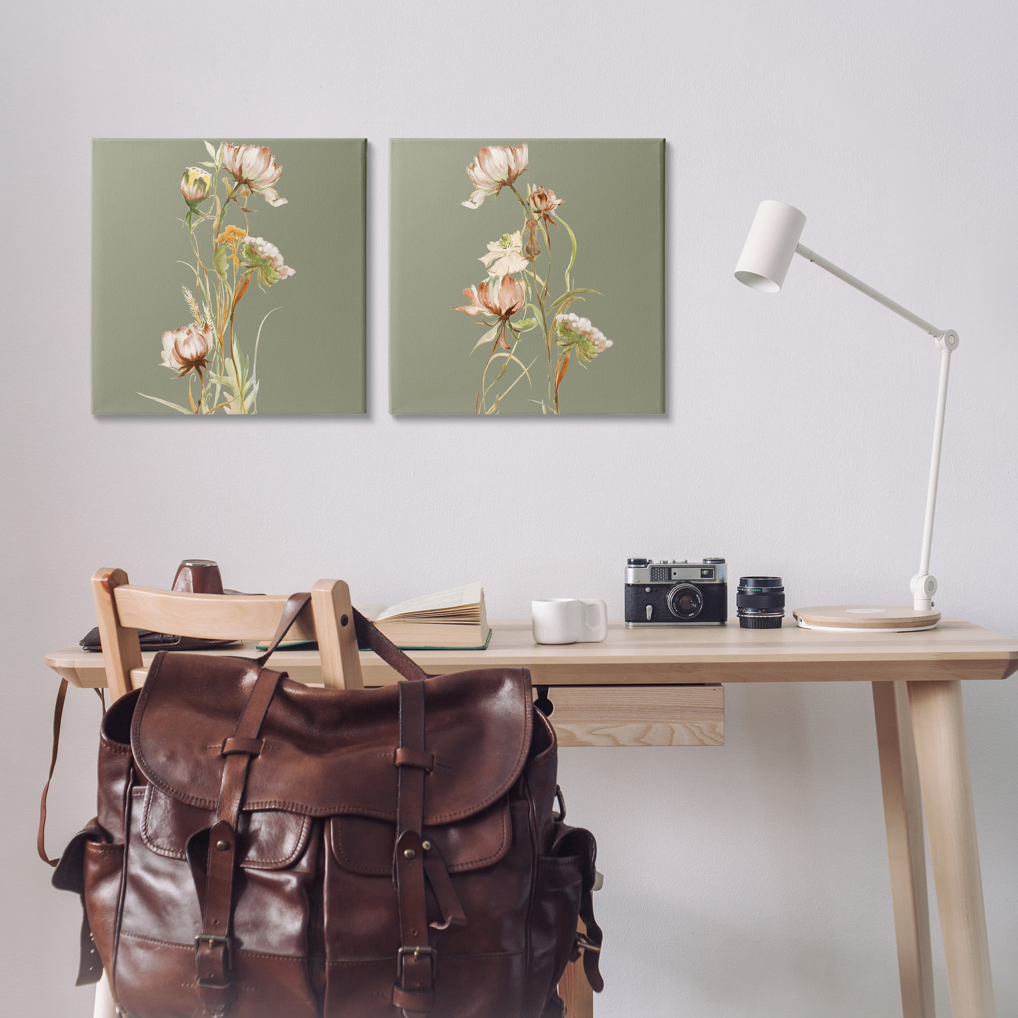 Stupell Industries Classic Blooms on Green Botanical & Floral Painting Gallery Wrapped Canvas Art Print Wall Art, 17 x 17, Set of 2