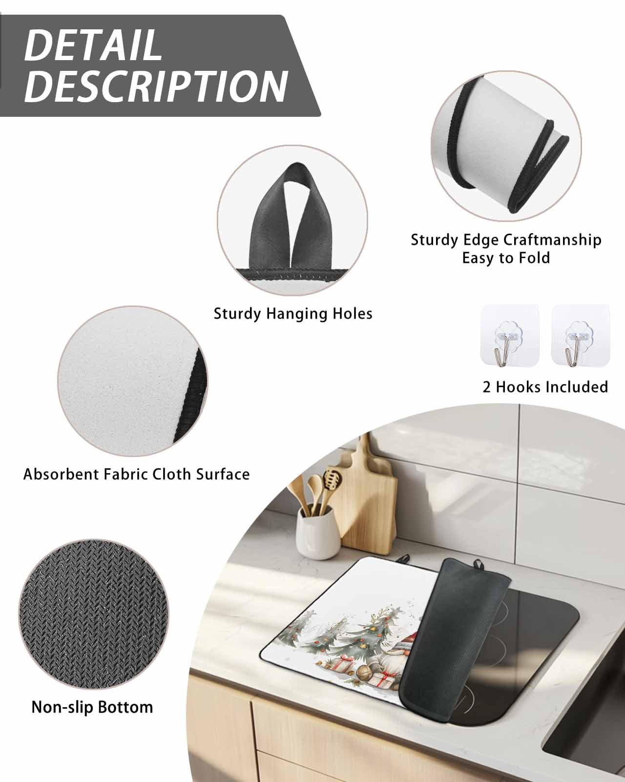 Christmas Stove Top Covers for Electric Stove, 28'x20'' Gnome Evergreen Cap Bells Watercolor Glass Ceramic Stove Cover Foldable Rubber Mat Heat Resistant Cooktop Protector for Kitchen