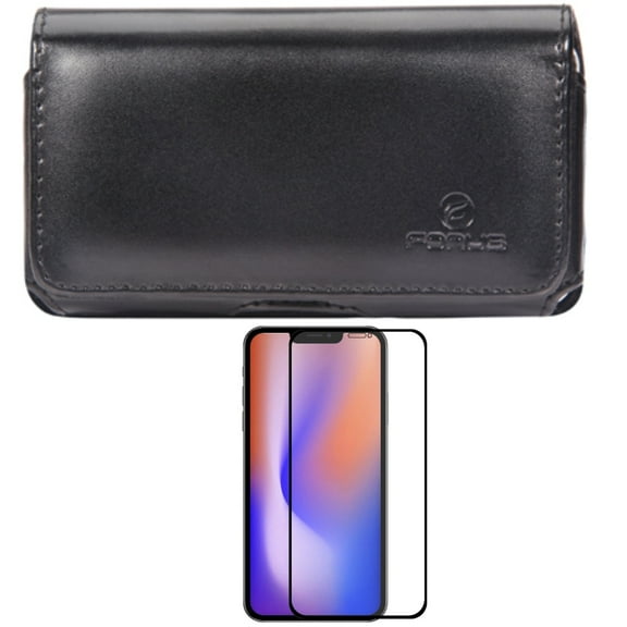 Case Belt Clip & Screen Protector for iPhone 13 Pro ONLY - Leather Swivel Holster Loops Cover   Anti-Glare Tempered Glass Matte 3D Curved Edge Combo