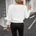 thumbnail image 3 of Uootdi Elastic Cinched Waist Tops for Women 3/4 Length Puff Sleeve Smocked Tops Banded Bottom Dressy Business Casual Outfits, 3 of 8