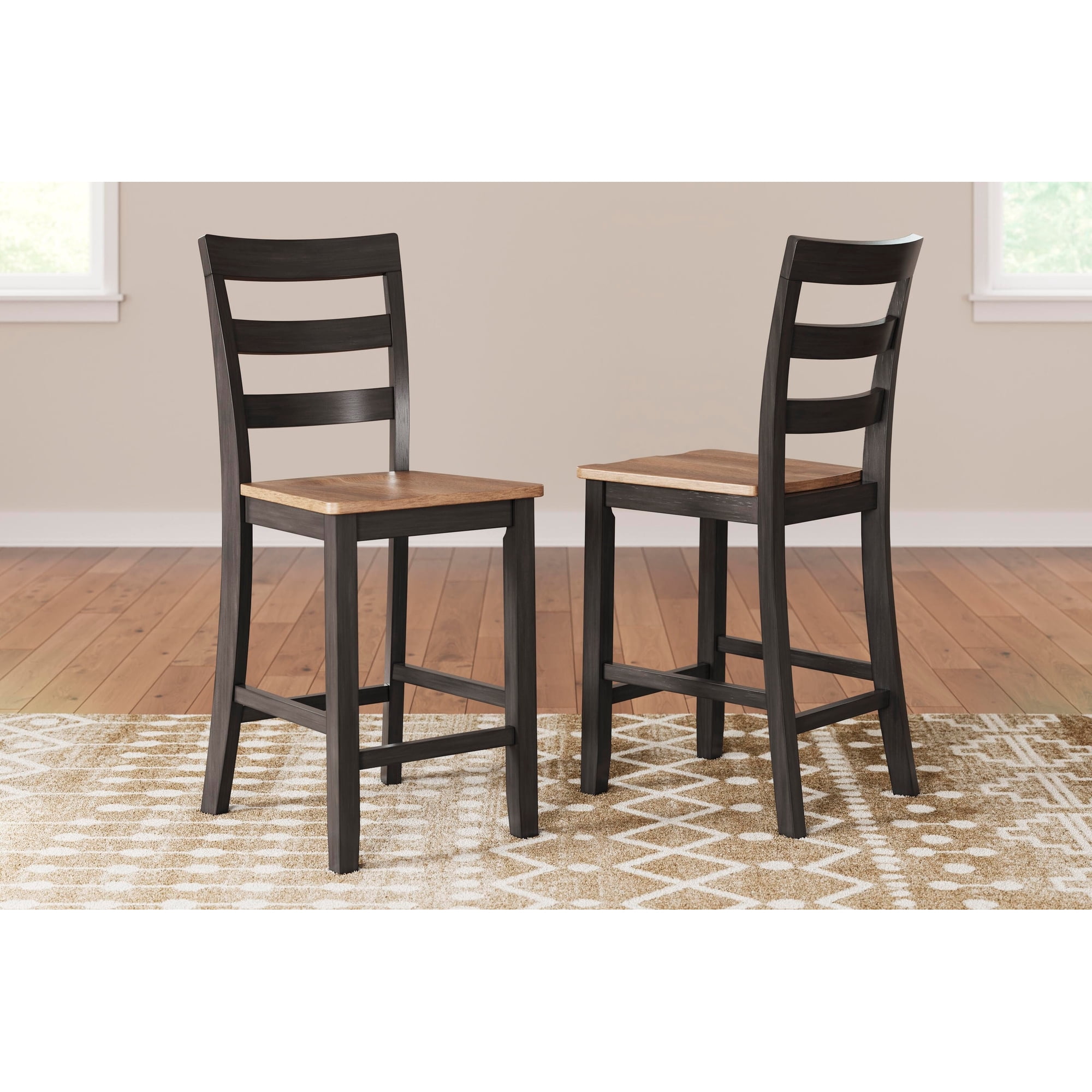 Signature Design by Ashley Gesthaven Bar Stool Set (2), Natural/Brown, Counter Height Wood Chairs with Ladderback Design