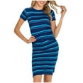 thumbnail image 2 of Women's Casual Knit Striped Fitted Short Skirt Set Short Sleeve Casual Two-piece Set, 2 of 3