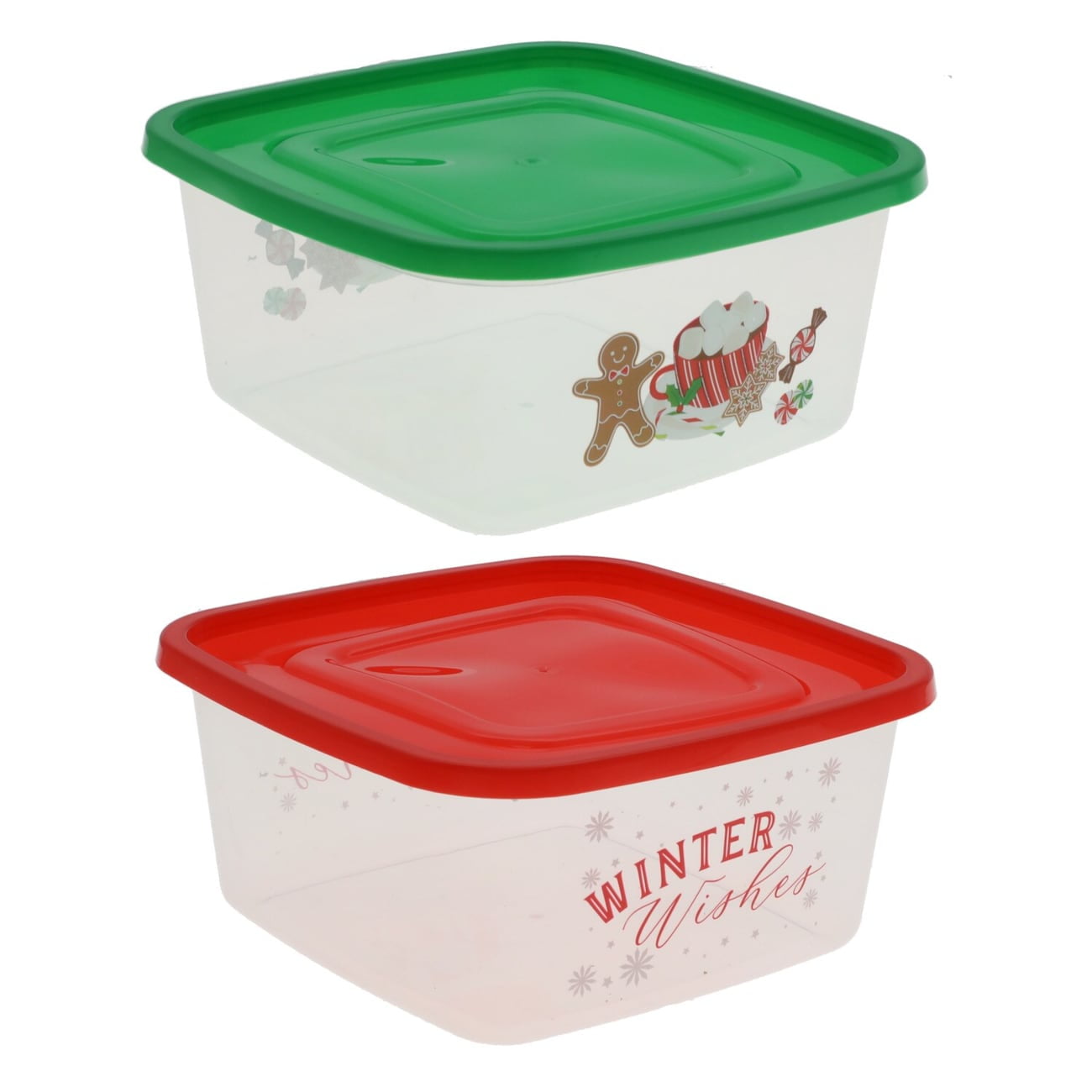 CGT Set of 2 Holiday Christmas Navidad Gnome and Truck Plastic Containers  with Lids 12.5 oz. Treat Goodies Cookies Snacks Candy Party Leftovers