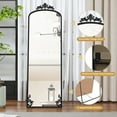 thumbnail image 2 of HLR 65"x21" Black Arched Full Length Mirror with Carved Metal Frame, Body Dressing Floor Standing Mirrors, 2 of 7