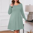 thumbnail image 4 of Women's Plus Size Solid Color Casual Spring Autumn Dress - Round Neck Long Sleeve with Pockets - Mint Green XXL, 4 of 4