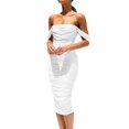 thumbnail image 2 of Elegant Dresses for Women Wedding Guest Dresses for Women Summer Off The Shoulder Ruched Bodycon Dresses Sleeveless Sexy Party Club Midi Dress, 2 of 6