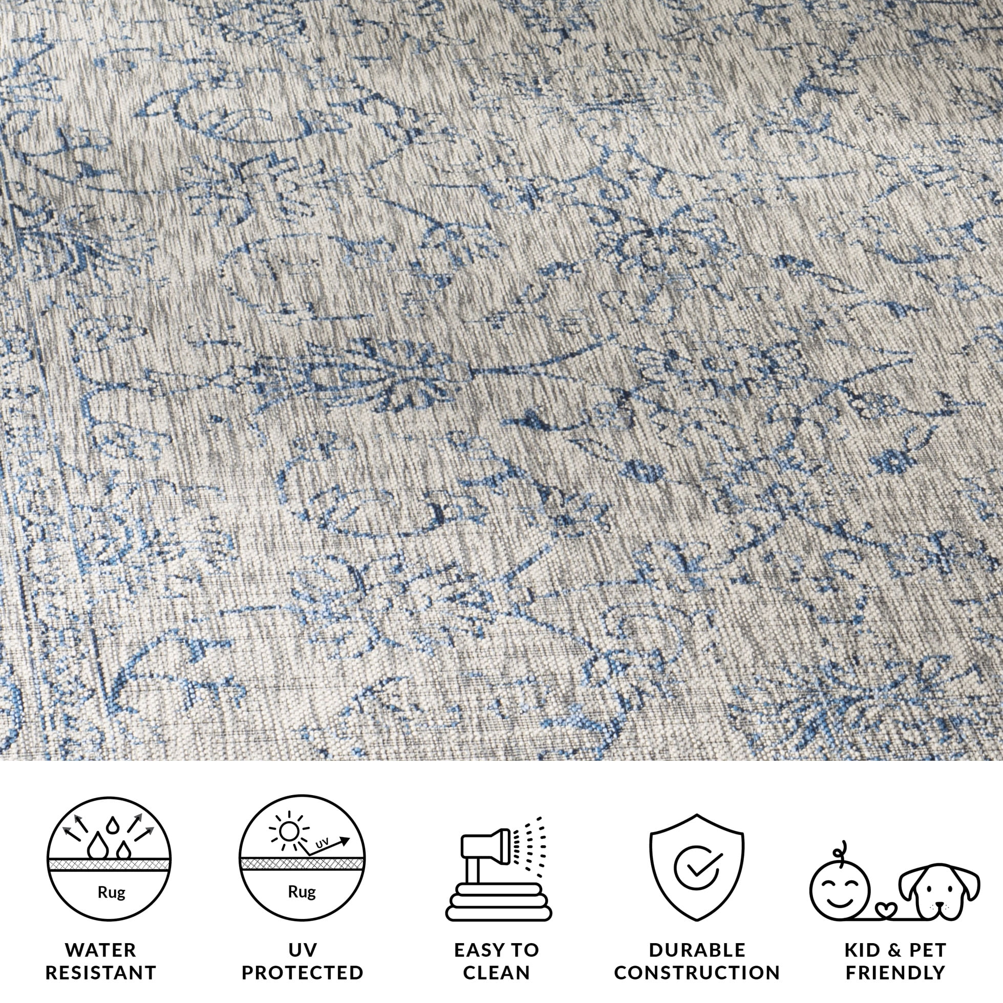 SAFAVIEH Courtyard Darin Traditional Indoor/Outdoor Area Rug, 9' x 12', Grey/Navy