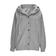 thumbnail image 3 of Womens Button up Sweatshirts Jackets, Long Sleeve Oversized Fleece Lined Hooded Cardigan, Fall Warm Loungewear Jackets Coat with Pockets Gray S, 3 of 6