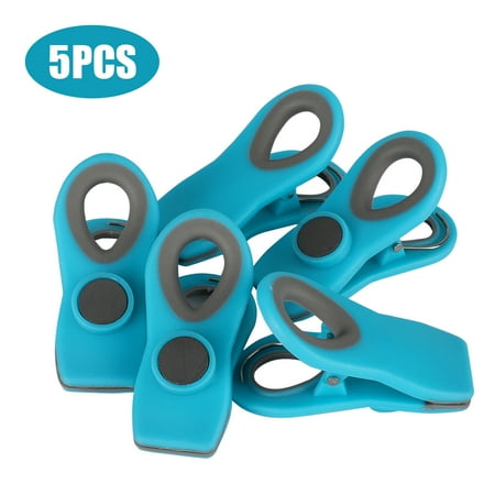 EEEKit Set of 5/10 Chip Bag Clips, Magnetic Chip Clips for Food and Home Refrigerator Kitchen Office Storage with Air Tight Seal Grip, Food Bag, Coffee Bags and Snack Bags (Light Green or Blue)