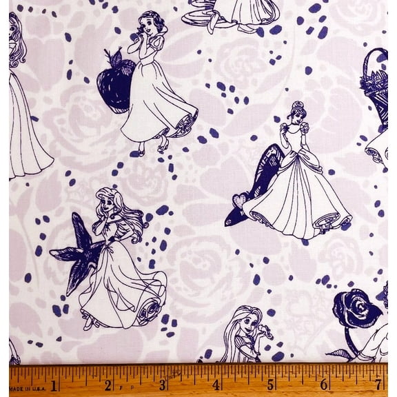 1/2 Yard - Disney Princess Line Drawn Purple Cotton Fabric (Great for Quilting, Sewing, Craft Projects, Throw Pillows & More) 1/2 Yard X 44" Wide