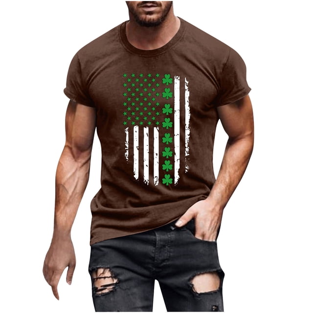 Besolor T-Shirts de la Saint-Patrick pour Hommes Imprimés Col Rond Manches Courtes Hauts Décontractés Été Blouse Graphique Tees
