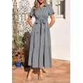 thumbnail image 5 of PRETTYGARDEN Women's Summer Maxi Button Up Shirt Dress Short Sleeve Striped A Line Long Flowy Elegant Spring Dresses, 5 of 10