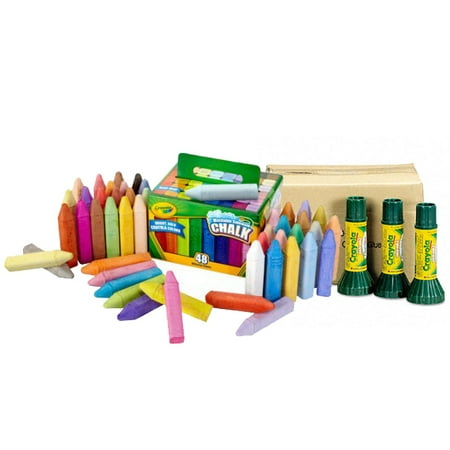 Crayoal 48 Pack of Chalk and 12 Pack of Washable Glue Bundle