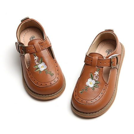 QUDDERR Baby Toddler Girls Genuine Leather Shoes Oxfords Wedding Party Princess Shoes Little/Big Kids Embroidered Spring Fall Flats for Girls 1M-13M