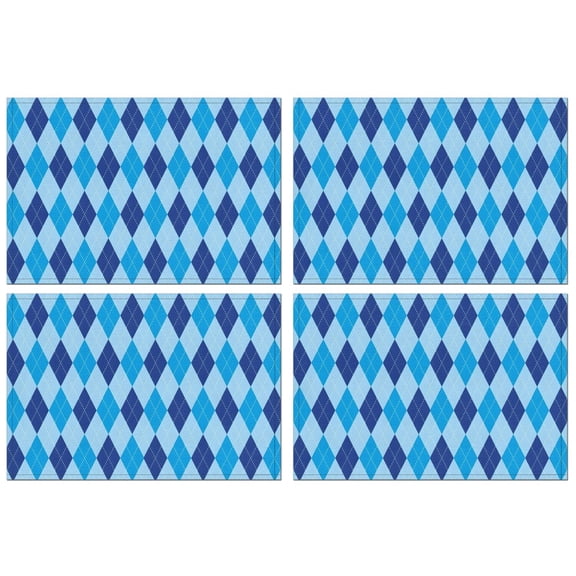 Light Blue and Dark Blue Argyle Pattern Summer Placemats Table Placemats Set Of 4-Linen Kitchen Washable Placemats Table Mats 11.8"x17.7" Non-Slip Heat Resistant