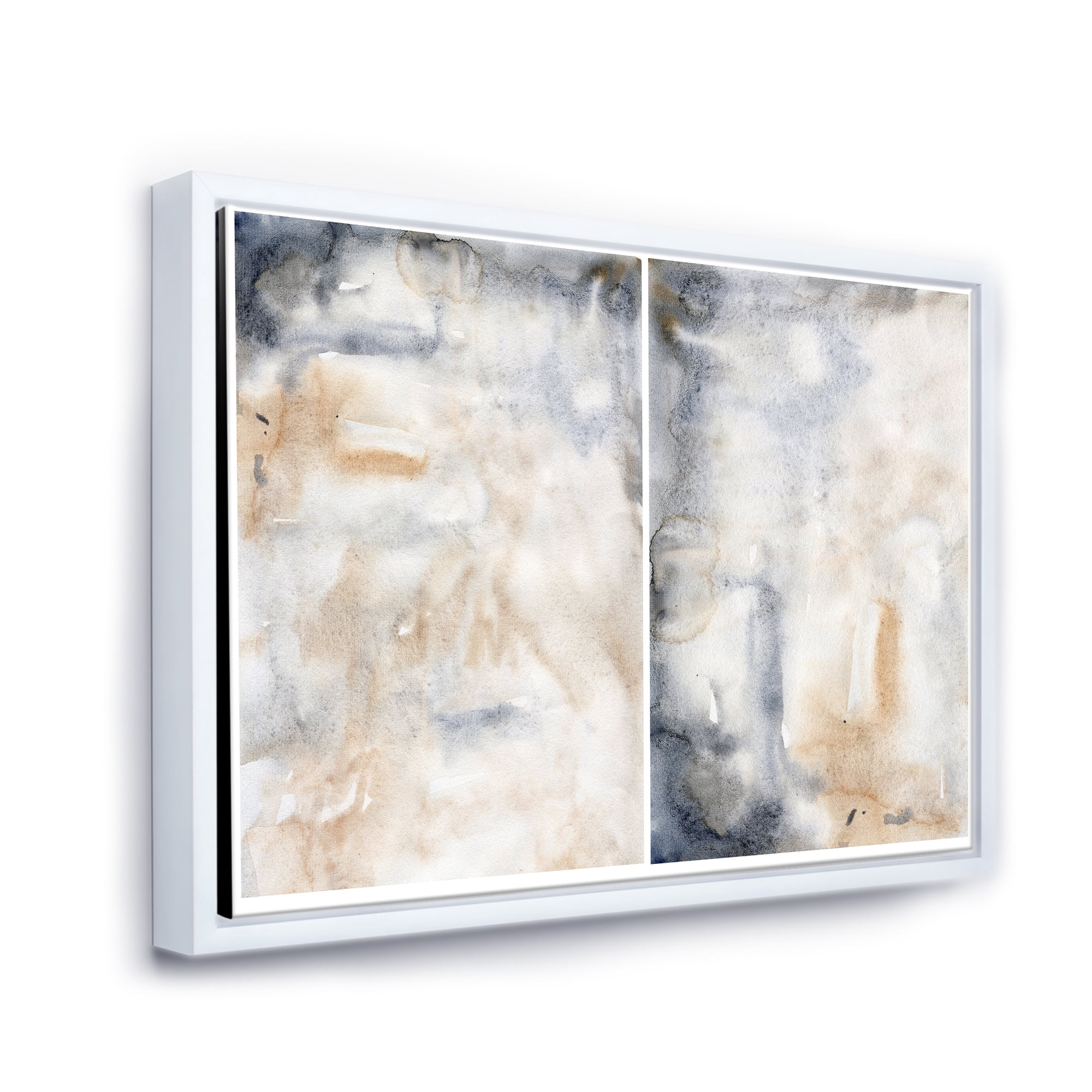 Designart 'Abstract Paste With Dark Blue and Beige' Modern Framed Canvas Wall Art Print