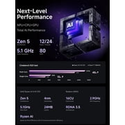 MINISFORUM AI X1 Pro-370 Mini PC AMD Ryzen AI 9 HX 370(12C/24T) 32GB DDR5 1TB SSD, HDMI|DP|2xUSB4 Output, 2xRJ45 Port, WiFi7, BT5.4 Desktop Computer