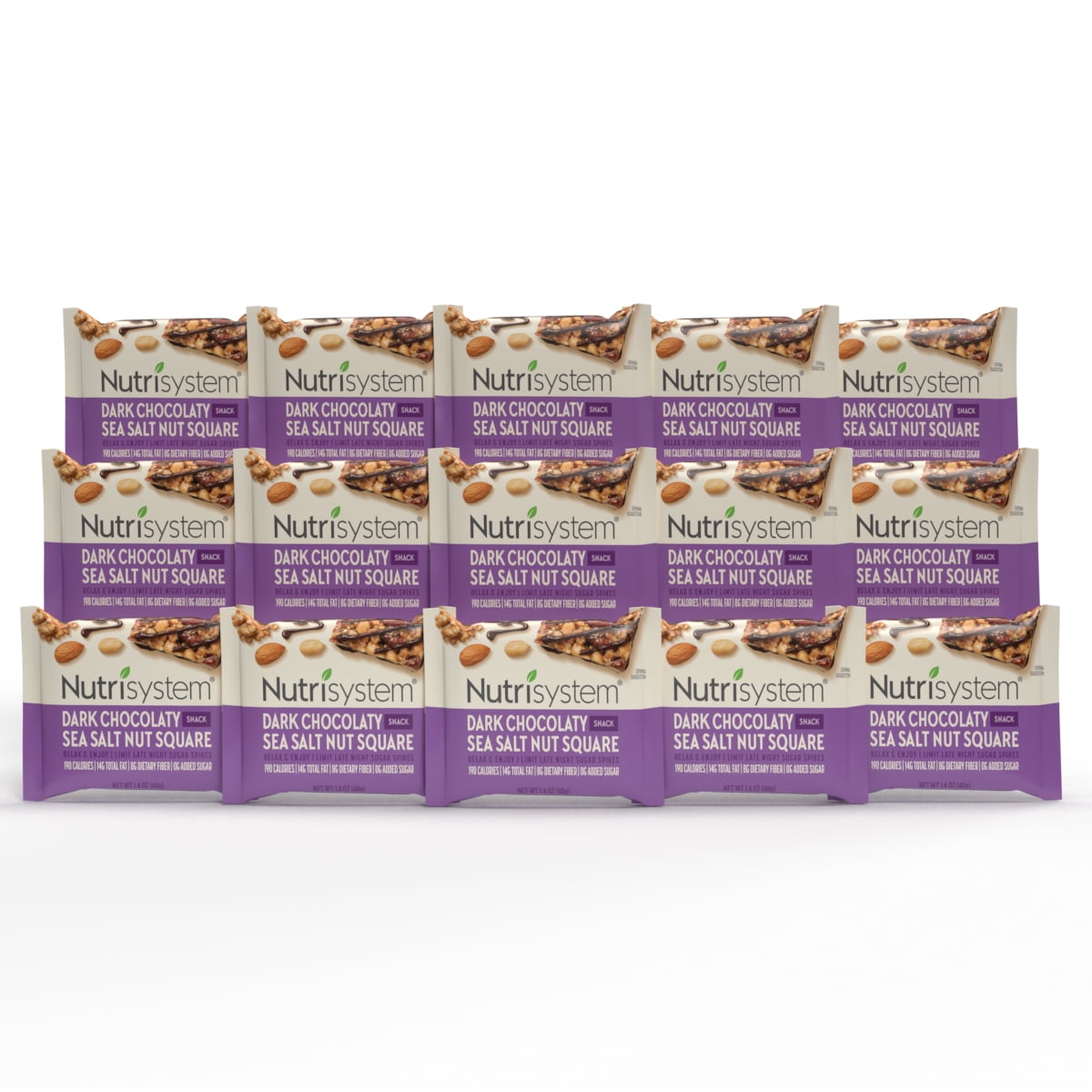 Nutrisystem Dark Chocolatey Sea Salt Nut Squares Bites, Low Carb Snack, Shelf-Stable, 15 Count