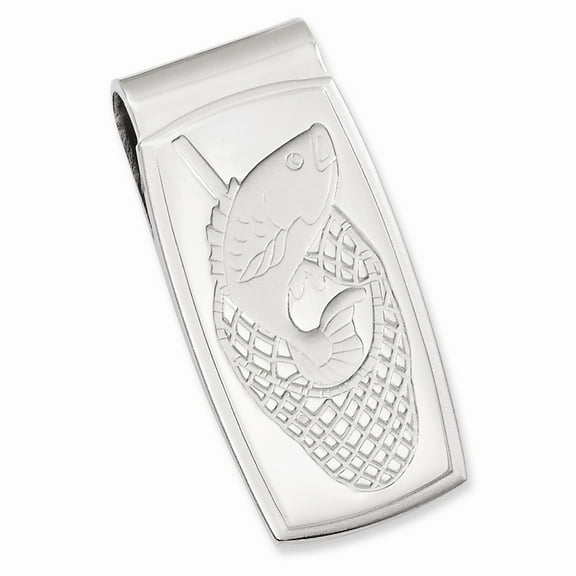 Rhodium-plated Kelly Waters Fish in Net Hinged Money Clip; for Adults and Teens; for Women and Men