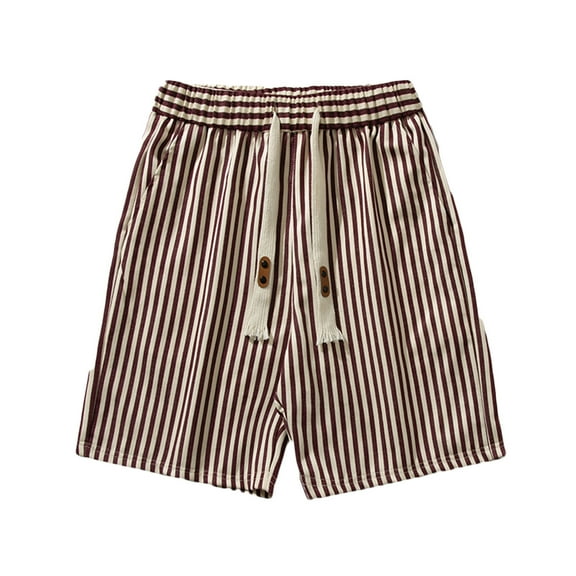 Stripe' Shorts for Men Drawstring Elastic Waist Casual Summer Shorts Loungewear Brown,XL